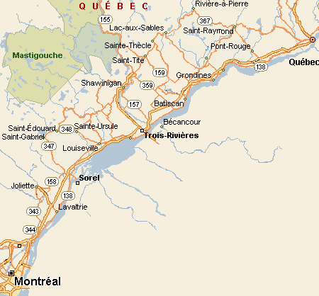 Map of the Montréal-Québec route